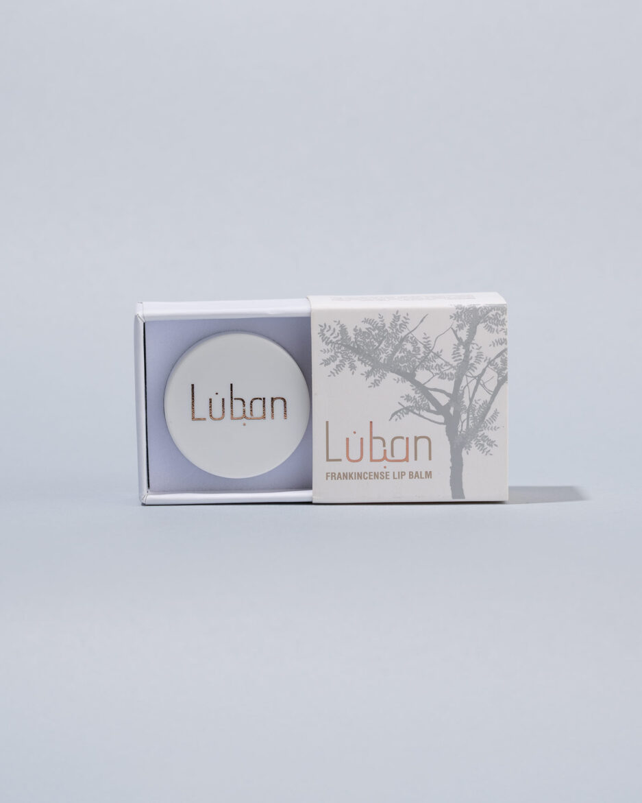 Luban frankincense lip balm with opened box