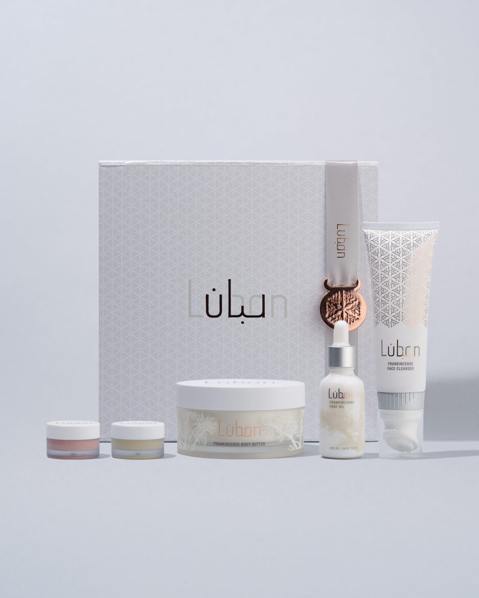 Luban gift box with items like face cleanser, face oil