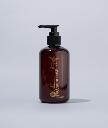 Frankincense hand sanitizer 250ml in a small bottle